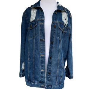 Boom Boom Jeans Medium Wash Destroyed Trucker Style Denim Jacket XL